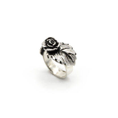 Anello-argento 925-fiore rosa-foglia-fatto a mano-donna-sterling silver-handmade