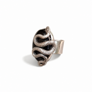Sterling-Silver black onyx snake ring